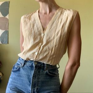 Ann Taylor vintage silk cream yellow sleeveless button up blouse size S/M